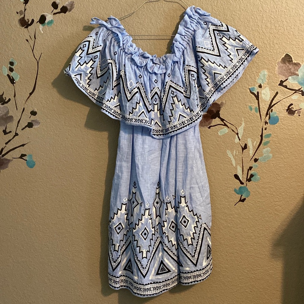 Parker linen embroidered Susie off shoulder dress M - Picture 3 of 8